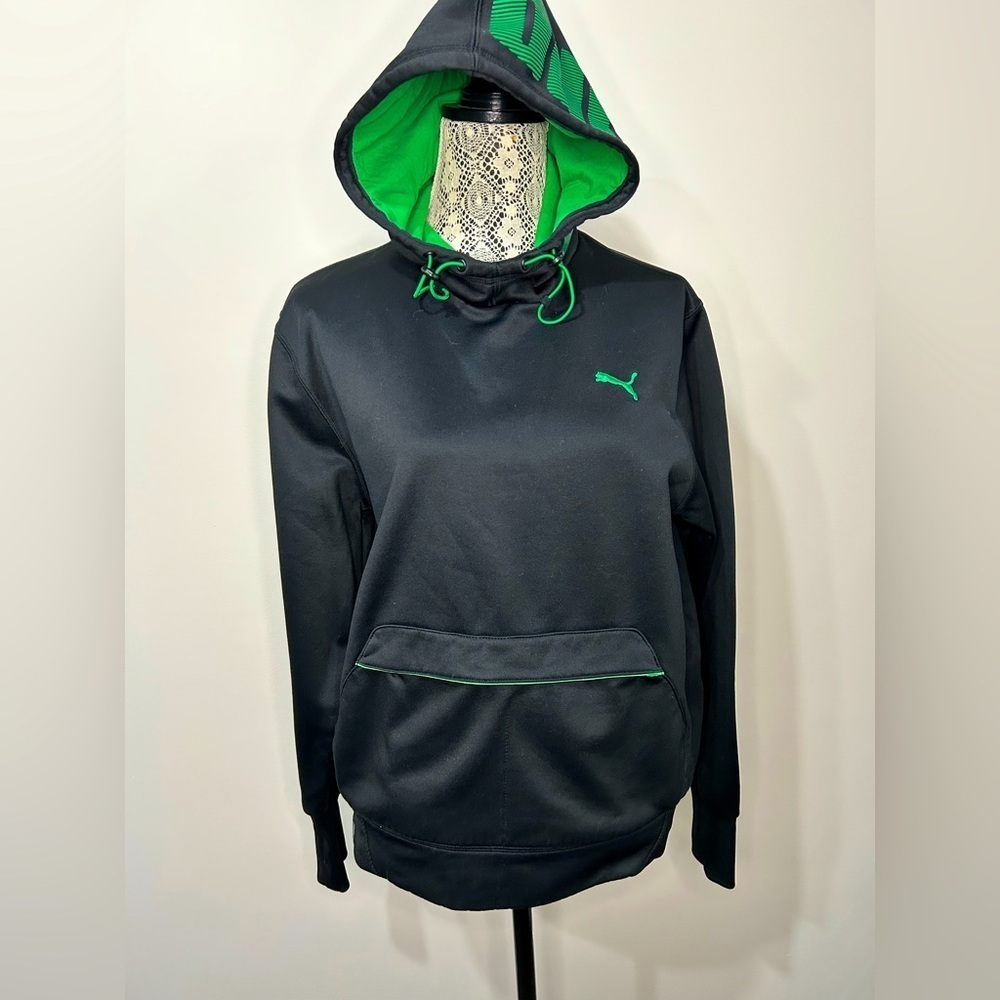 Puma hoodie in black and bright green. Warm tech in perfect condition